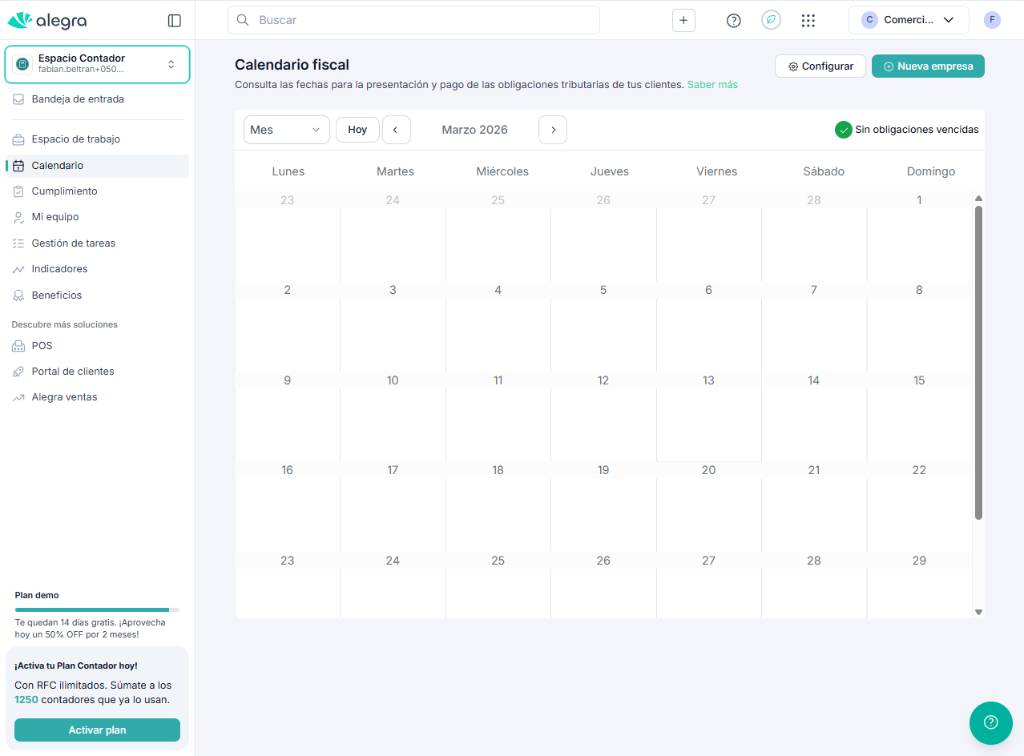 Vista principal del calendario fiscal