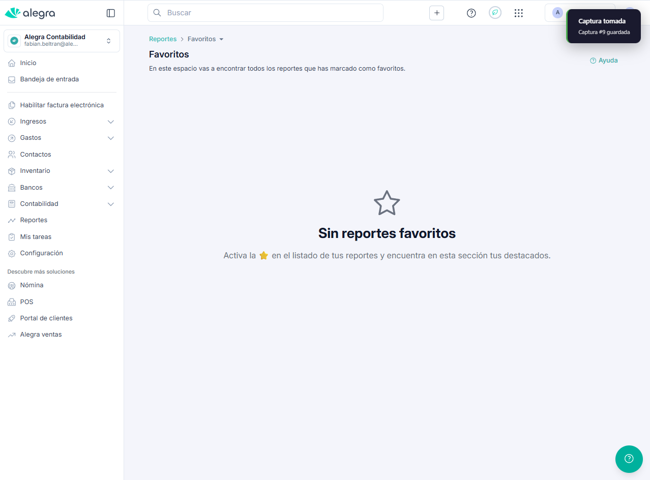 Sección de reportes favoritos sin reportes añadidos