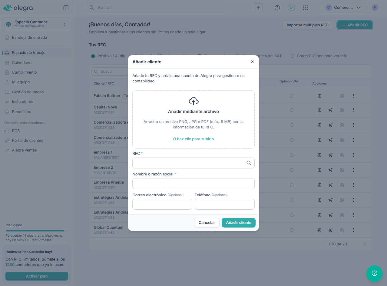 Formulario de añadir cliente