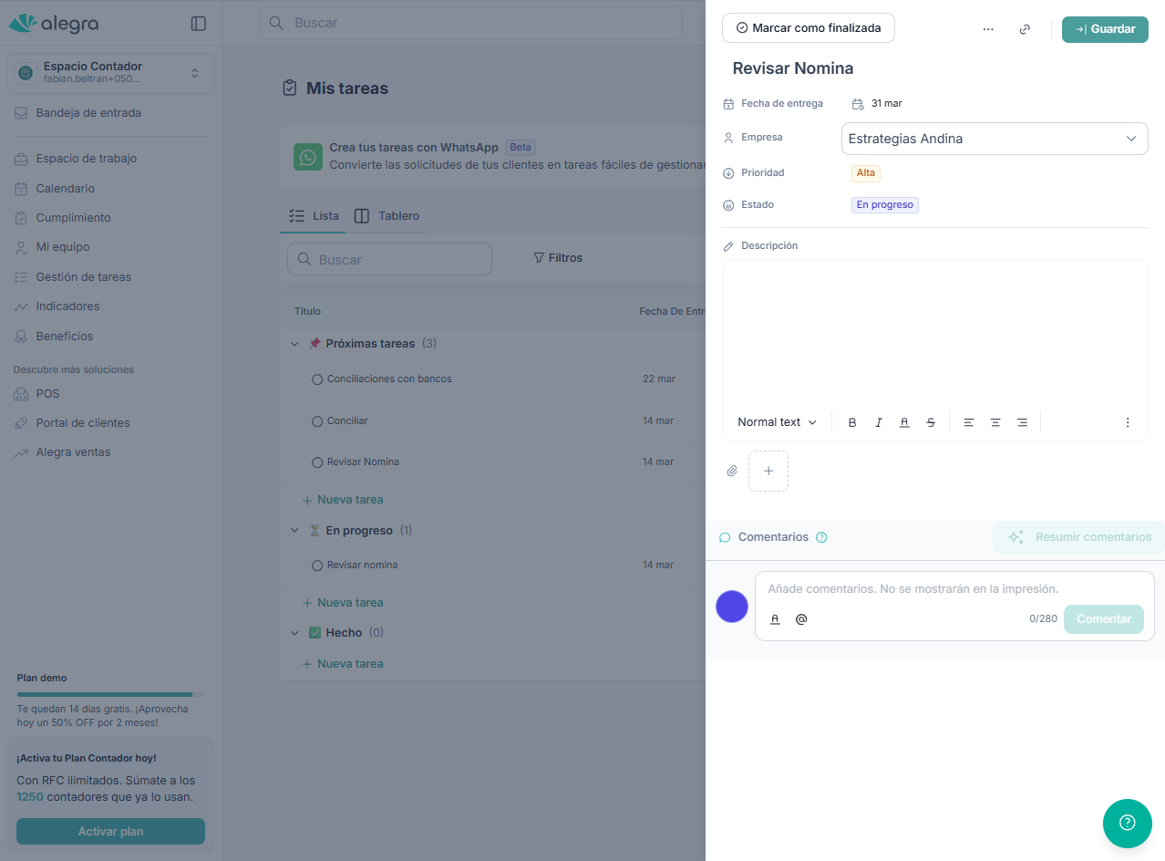 Detalles de la tarea editada