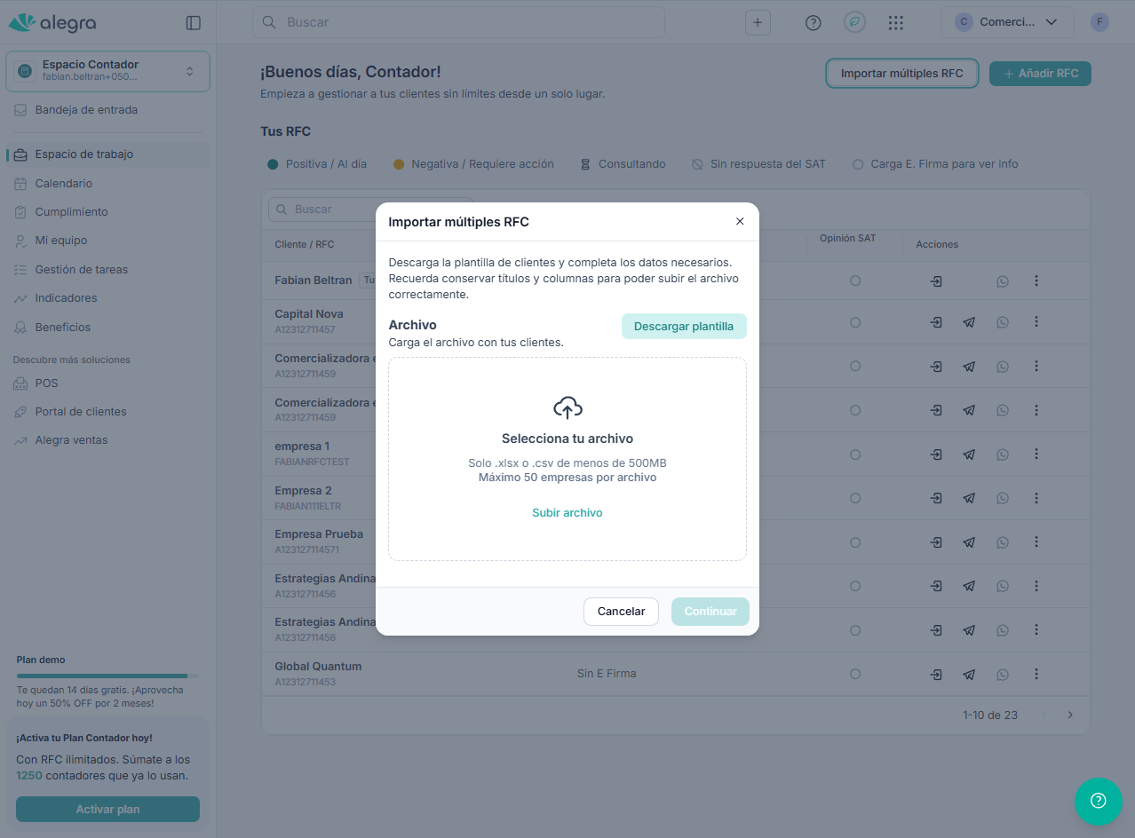 Importación de múltiples RFC