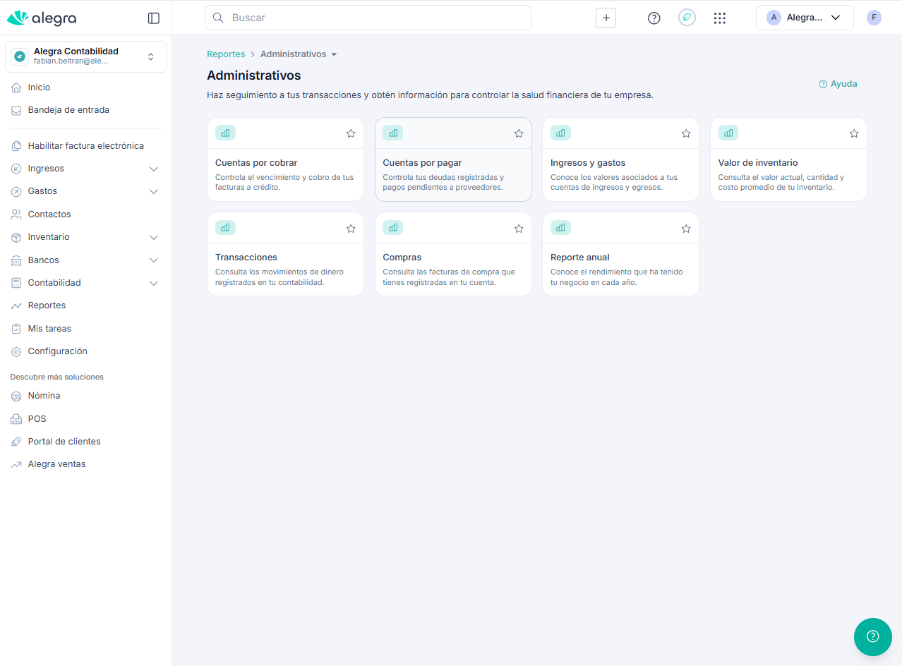 Sección de informes administrativos
