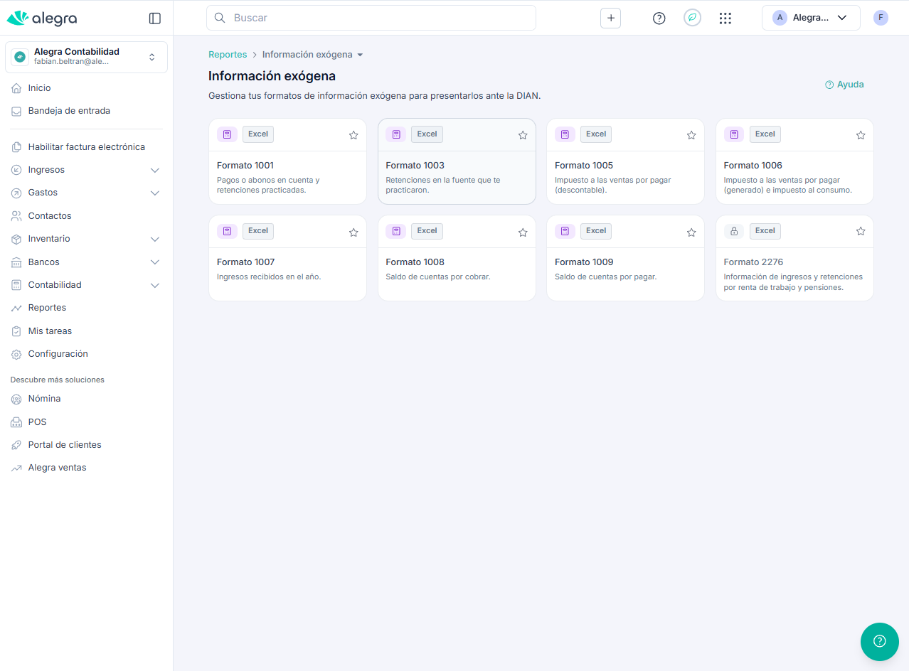 Lista de formatos de información exógena